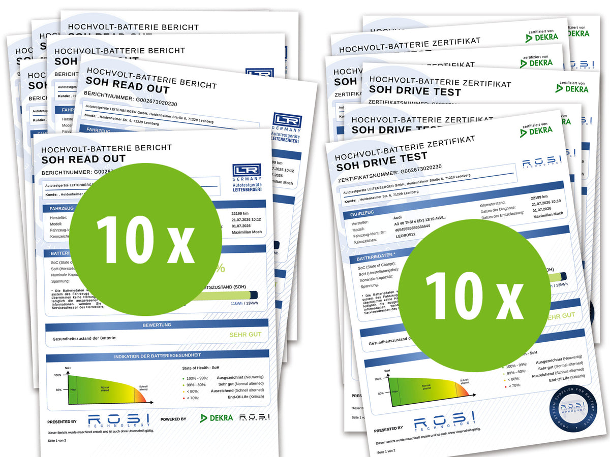 Prüfkontingent 20 Batterietests (10 SoH Read-Out + 10 Drive Tests)