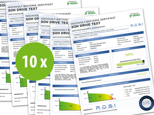Prüfkontingent 10 Batterietests "Drive Test" mit dynamischer Messung und SoH-Batteriezertifikat