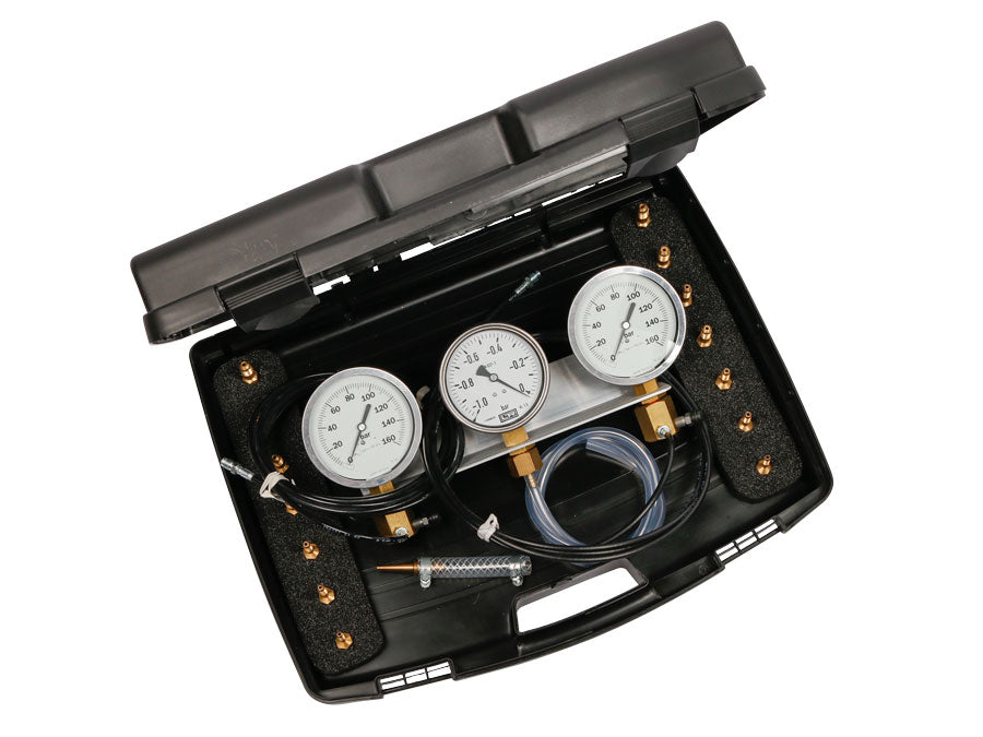 Bremsdruckprüfgerät Messkoffer mit Hochdruckmanometer und Hochdruckleitungen